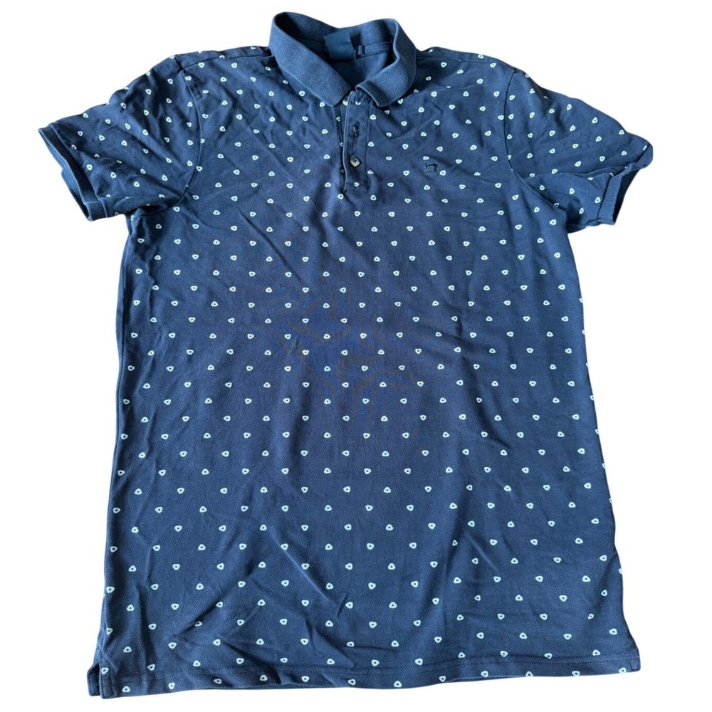 Scotch & Soda Mens M Navy Blue Triangle Print Pique Polo Shirt Cotton Natural